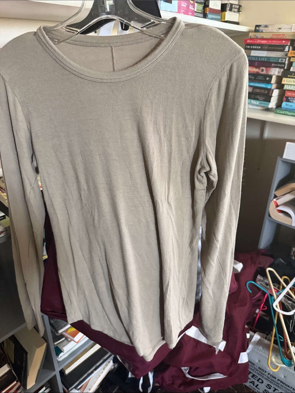 Source Unknown Long Sleeve Ribbed Top — Taupe/Beige